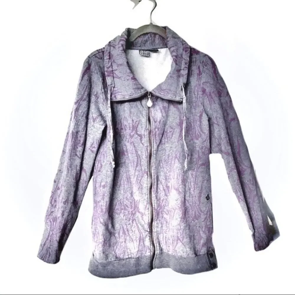 Volcom Sweatshirt Women Size M Medium Gray & Purple Zip Front y2k Retro Street